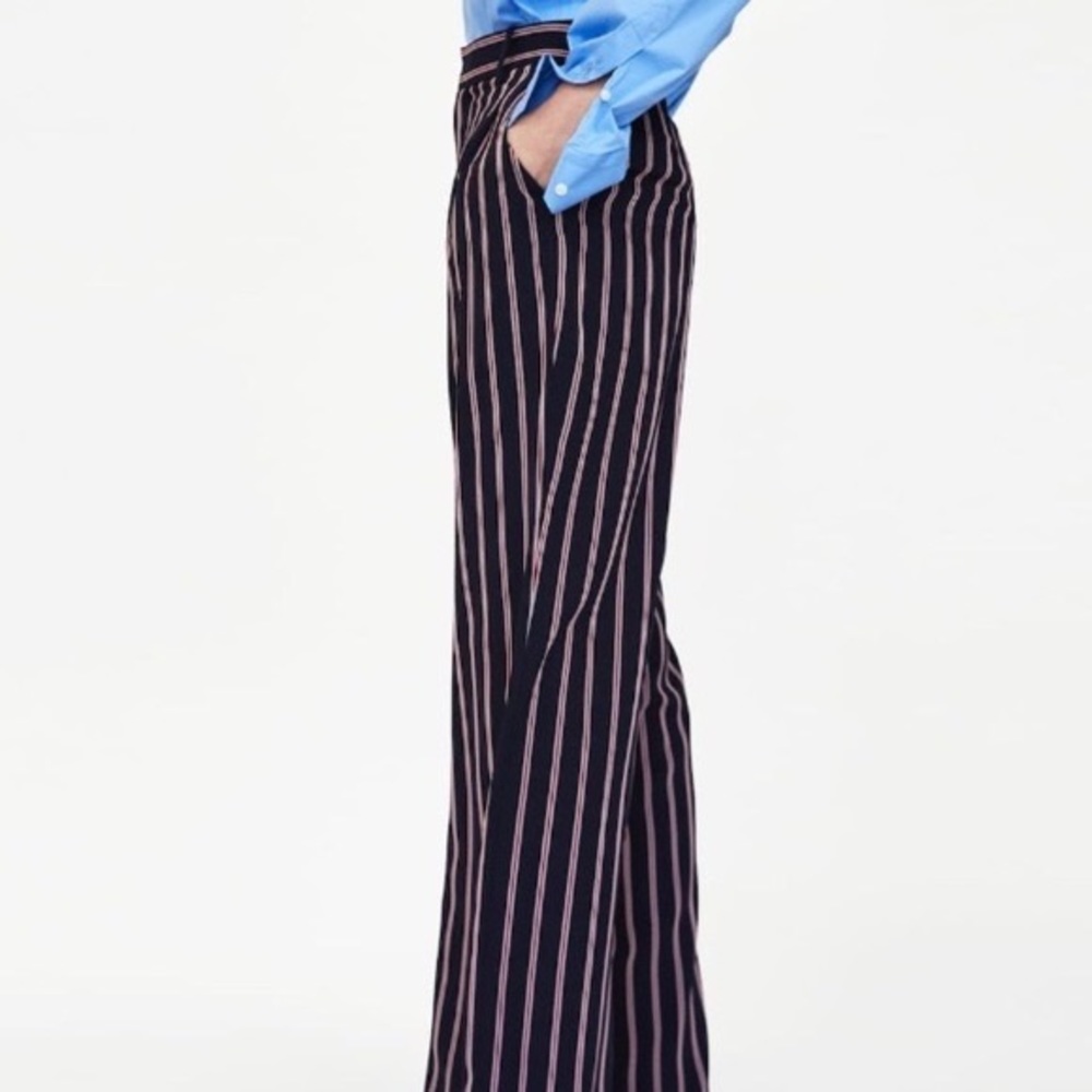 Zara Basic High Waisted Wide Leg Striped Pants Size XS Navy